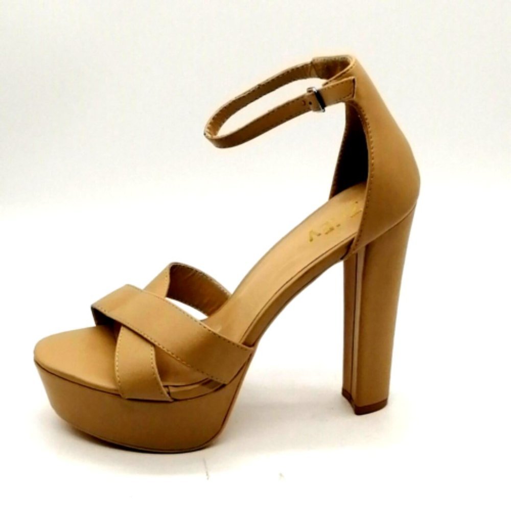 ZriEy Womens Platform High Heel Ankle Strap Sandal Buckle Camel‎ Sz 8.5